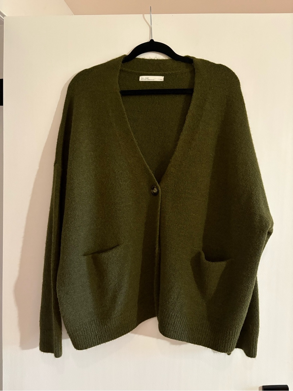 Oak + Fort Olive Green Cardigan with pockets size medium, army green military